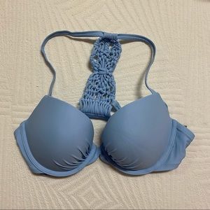 Aerie light blue macrame t-back bikini top - size 36C